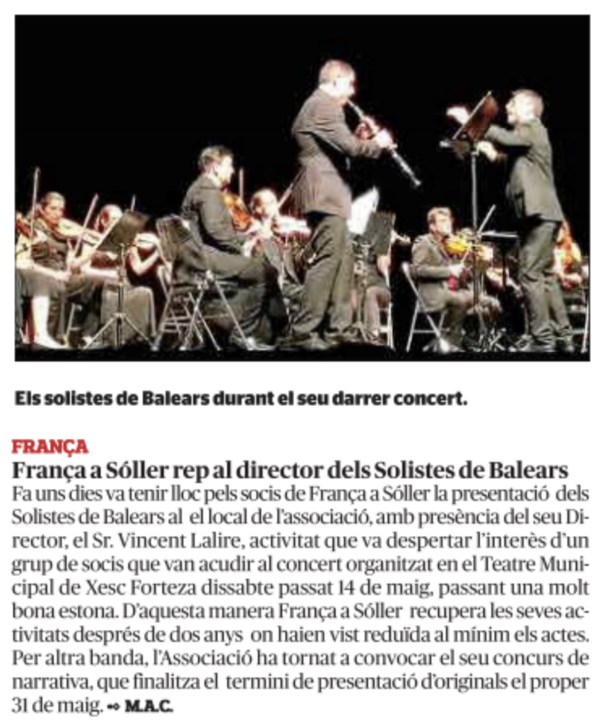 França a Sóller rep al Director dels solistes de Balears